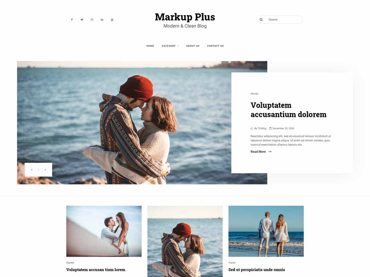 Markup Plus masonry blog and magazine WordPress theme preview