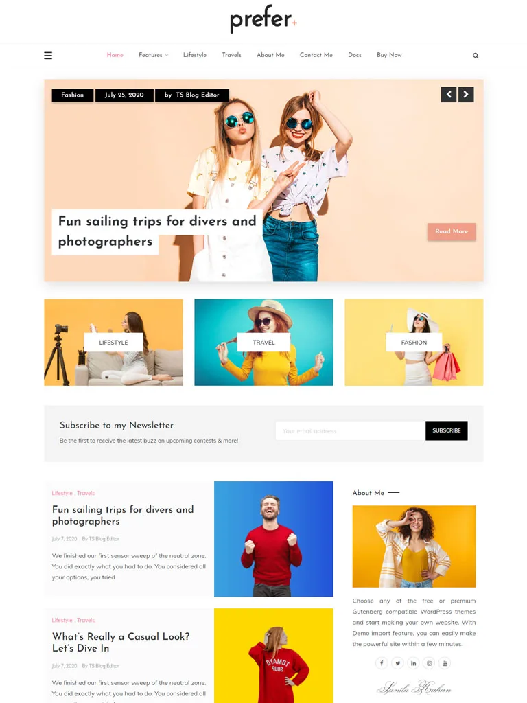 Prefer grid layout WordPress theme homepage preview