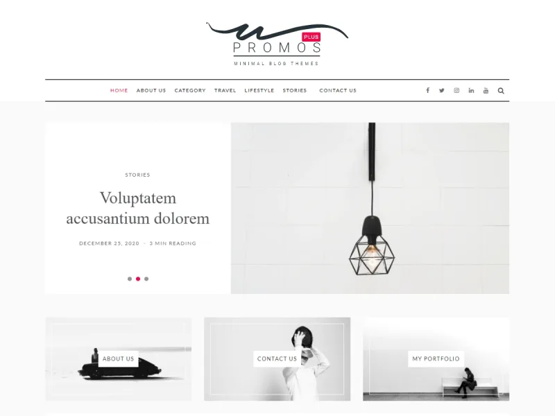 Promos Plus minimal blog WordPress theme homepage preview